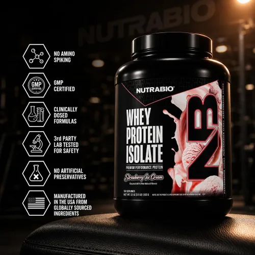 Miniatura 6 de NutraBio 100% Aislado de Proteína de Suero en Polvo, 25g de Proteína con Perfil Completo de Aminoácidos, Libre de Soja y Gluten, Proteína de Suero