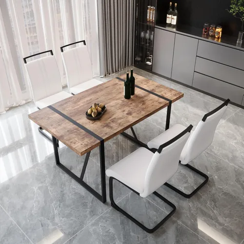 Miniatura 23 de YYQ Juego de mesa de comedor para 4, mesa de cocina de madera de 59 pulgadas y sillas para 4, moderno juego de mesa de comedor de 5 piezas con 4