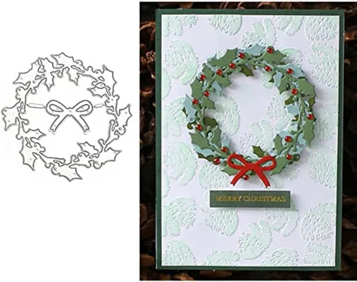 Troqueles de metal para corona de hojas de acebo, hojas de arco, círculo redondo de Navidad, troqueles de corte DIY Scrapbooking Artist para 1