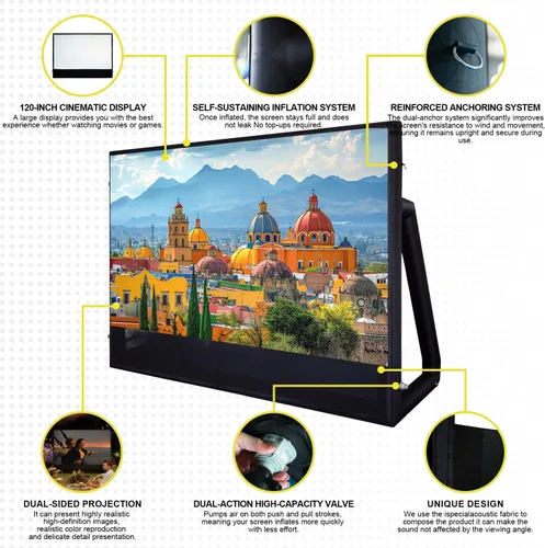 Miniatura 5 de Pantalla de proyector inflable I Diseño hermético sin soplador, hecho de lona de TPU, 120 pulgadas (equivalente a 16 pies) para uso en interiores