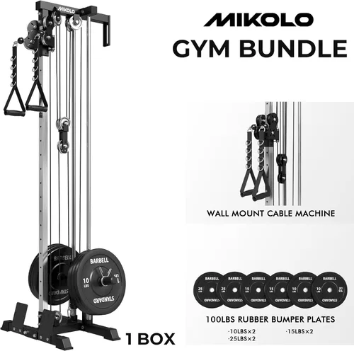 Miniatura 2 de Mikolo Wall Mount Cable Station, Cable Crossover Machine with Dual Pulley System and 19 Adjustable Positions for Home Gym Fitness Equipment