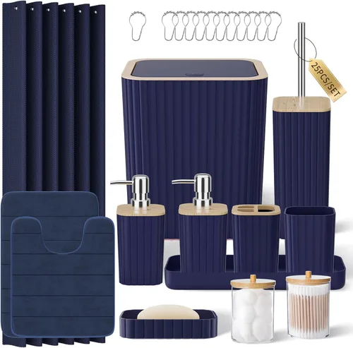 Miniatura 58 de XLHOMO Bathroom Set- 25PC Beige Bathroom Set, Bathroom Set with Shower Curtain and Rugs, Beige Shower Curtain Set, Toilet Brush, Bathroom Trash Can