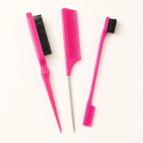 Miniatura 6 de Juego de 3 peines para peinar el cabello para mujer, incluye cepillos de burlas, cola y borde para peinar, deslizar y cepillar la espalda (negro)