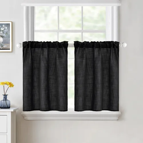 MIULEE Cortinas de Halloween para cafetería de 24 pulgadas de largo, cortina de media ventana semitransparente, cortinas de lino cortas estilo casa