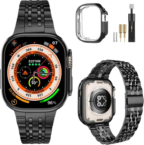 Miniatura 21 de MioHHR - Correa compatible con Apple Watch de 49 mm Ultra 3/2/1, correa de metal de acero inoxidable sólida para iWatch 49 mm Series Ultra 3/2/1
