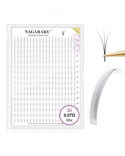 Miniatura 152 de NAGARAKU Wet Camellia - Extensión de pestañas, pestañas individuales, 3 abanicos de longitud múltiple, color negro mate natural, prepegadas