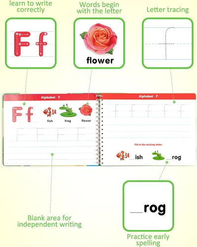 Miniatura 2 de Coogam Libro de ejercicios para aprender a escribir, Libro de práctica de números y letras, Alfabeto ABC Palabras de vista Escritura a mano Juguete