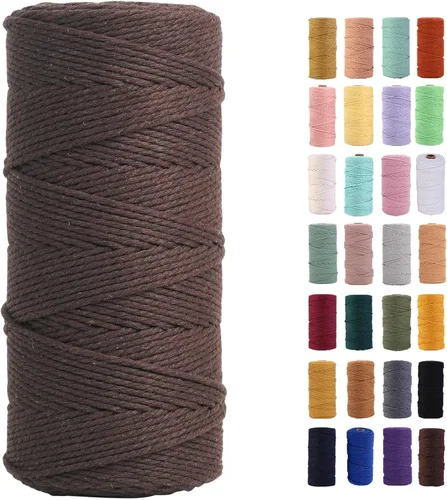 Miniatura 34 de Cordón de macramé gris rosado de 0.118 in x 109 yardas, cuerda de algodón colorido de algodón suave para colgar en la pared, colgar plantas