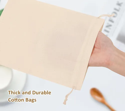 Miniatura 3 de 20 bolsas de algodón para productos, bolsas de almacenamiento de muselina reutilizables de 8 x 10 pulgadas con cordones, bolsas de algodón natural