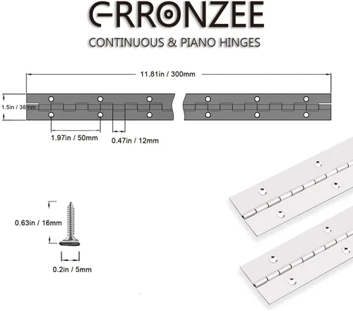 Miniatura 2 de 2 bisagras de piano de 12 x 1.5 pulgadas, acero inoxidable continuo y bisagras de piano resistentes, grosor de hoja de 0.035 pulgadas, ancho