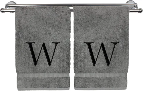 Miniatura 44 de Toalla de mano monogramada, regalo personalizado, juego de 2 - Toalla bordada con letra de bloque dorada - Extra absorbente 100% algodón turco