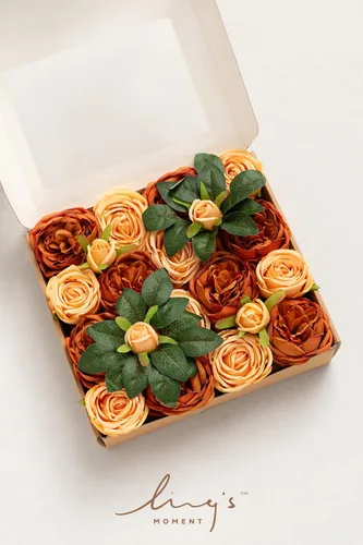 Miniatura 5 de Ling's moment Flores artificiales Austin de seda de terracota, rosas de seda naranja con tallo para ramos de boda de otoño, centros de mesa, fiesta