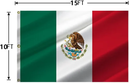 Miniatura 2 de Bandera de México de 10 x 15 pies, banderas nacionales mexicanas con 3 ojales de latón, 4 costuras y poliéster 100D de alta calidad. México 10x15