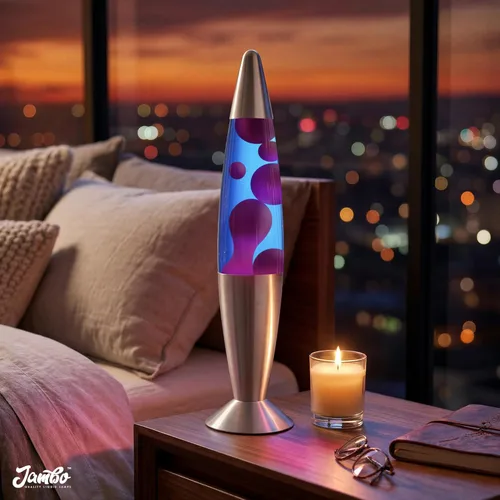 Miniatura 2 de Jambo - Preciosa lámpara de movimiento líquido de 16 pulgadas - Entretenimiento para niños y adultos - Azul con cera fucsia/morada, 16 pulgadas