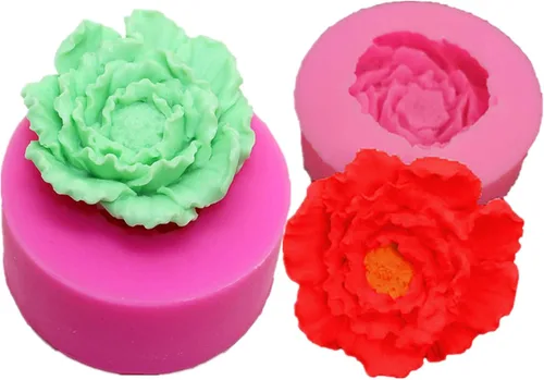 Moldes de silicona para jabón de peonía, 2 piezas, moldes de velas de peonías, molde de arcilla, fondant, chocolate, pastel, caramelo, hornear,