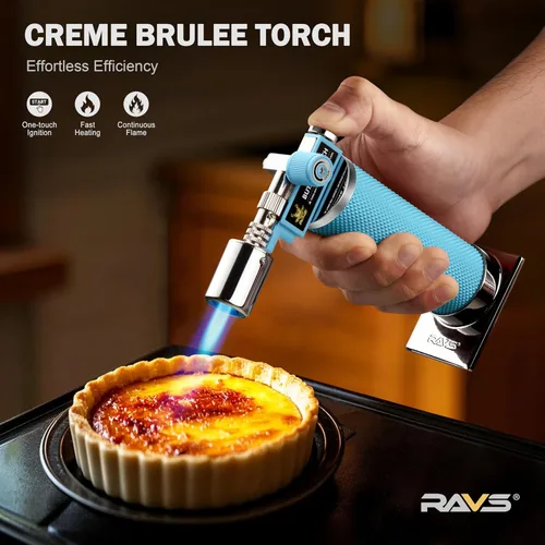 Miniatura 3 de RAVS Encendedor de butano, soplete de cocina recargable con llama ajustable y hebilla de seguridad, mini linterna de metal premium para hornear
