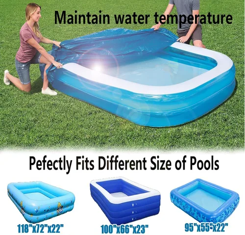 Miniatura 4 de Cubierta rectangular para piscina, 120 x 72 pulgadas/10 x 6 pies, cubiertas inflables para piscinas sobre el suelo, cubierta de piscina infantil a
