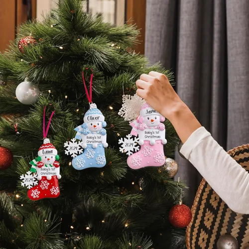 Miniatura 6 de Adorno personalizado para la primera Navidad del bebé 2025, adorno de poliresina para la primera Navidad del bebé para decoración del árbol