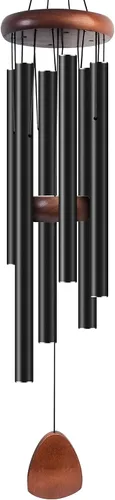 Miniatura 36 de Bursvik Campanilla de viento de 28 pulgadas, campanillas de viento decorativas en metal para exteriores, conmemorativas, regalo de recuerdo, Negro