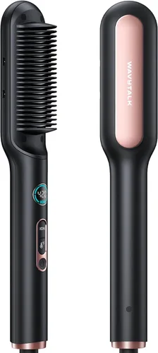 Cepillo alisador de pelo Wavytalk, cepillo alisador iónico Sleek Sweep, peine alisador de cerámica antiquemaduras con pantalla LED para cabello Oro