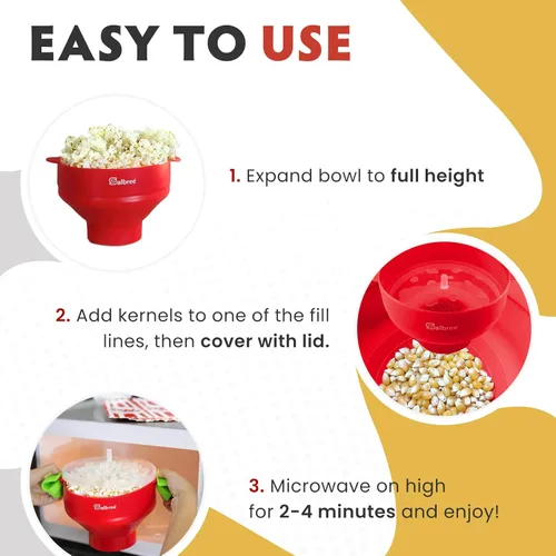 Miniatura 3 de La máquina original Salbree para palomitas de maíz plegable de silicona para microondas, cuenco microondas con capacidad para 16 tazas, utiliza aire