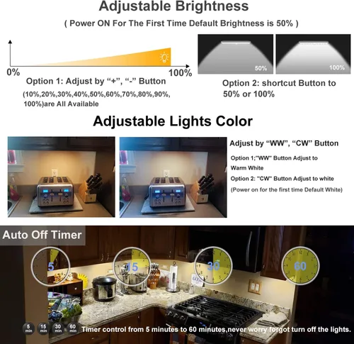 Miniatura 2 de LDOPTO Luces para debajo del gabinete, inalámbricas con control remoto, regulables, funciona con pilas, luces LED para armario, iluminación