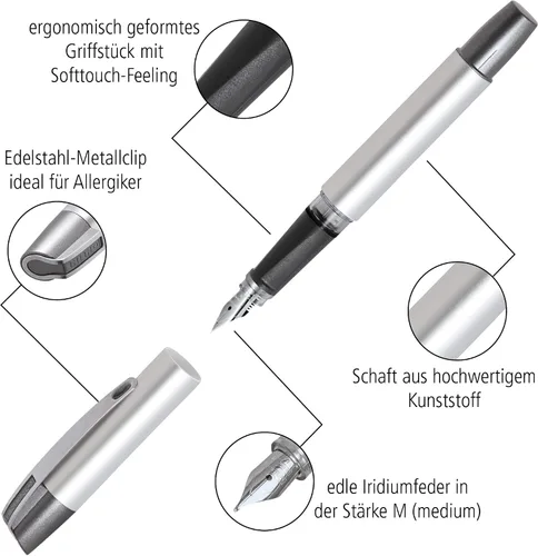 Miniatura 3 de Online Pluma estilográfica ergonómica para escuela/universidad – Campus Feel Grey – Punta media sólida, parte de agarre suave, para cartuchos