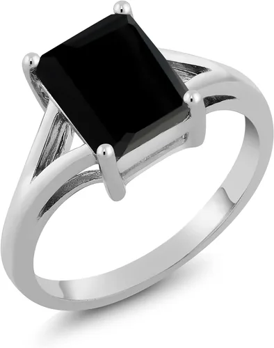Miniatura 22 de Gem Stone King Anillo de compromiso solitario con diseño clásico de vástago dividido para mujer, plata de ley 925, piedra natal de piedra preciosa