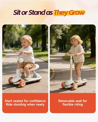 Miniatura 3 de 2-in-1 Toddler Scooter with Seat, First Scooter for Kids Ages 2–5, Sit-to-Stand Training Scooter, 3 Wheel Lean-to-Steer, Adjustable Handlebars