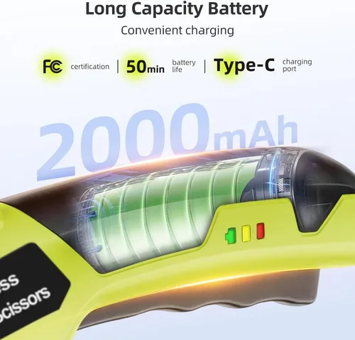 Miniatura 3 de Cortador eléctrico inalámbrico, cortador de tijeras recargable de 4 V con 2 cuchillas giratorias, cable USB, bolsa de almacenamiento, bloqueo