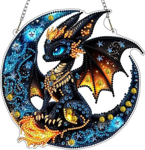Miniatura 16 de MXJSUA Atrapasoles con pintura de diamante de águila calva americana, kits de arte de diamantes para adultos, adornos colgantes con cadena