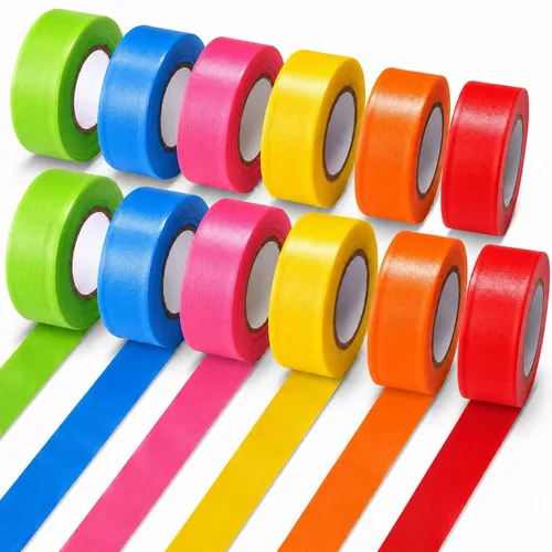 Hoolerry 12 cintas de señalización de colores surtidos, no adhesivas, multiusos, para inspectores de neón, 0.98 pulgadas de ancho para marcado de