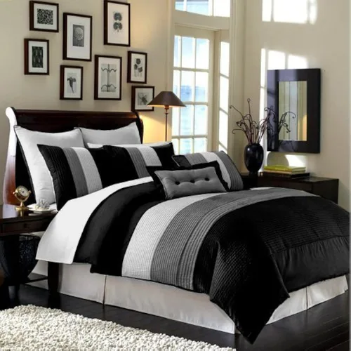 Miniatura 20 de Chezmoi Collection Loft - Juego de edredón de lujo a rayas de 6 piezas (tamaño individual, negro/gris/blanco)