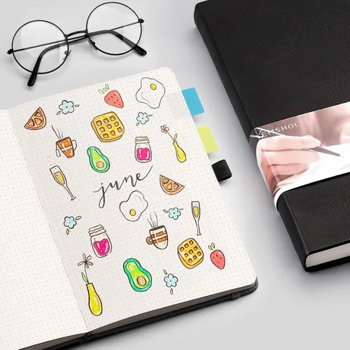 Miniatura 6 de EMSHOI - Cuaderno de puntos, 256 páginas A5, cuadrícula de puntos, papel grueso de 120gsm, 16 páginas perforadas, piel sintética suave, bolsillo