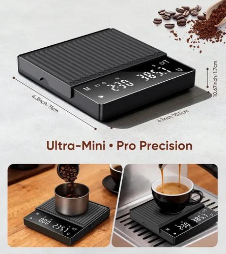 Miniatura 2 de Báscula de café recargable con temporizador, mini báscula de café expreso de 4.4 lbs/0.00 oz de alta precisión para café expreso y café, báscula