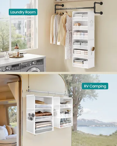 Miniatura 6 de SONGMICS Organizador colgante de armario, estante de almacenamiento de tela de 6 niveles, estante colgante de armario separable con bolsillos Blanco