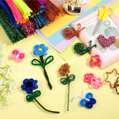 Miniatura 5 de Yunsailing 2400 limpiadores de tuberías de 24 colores surtidos de tallos de felpilla con purpurina, suministros de manualidades, palos peludos