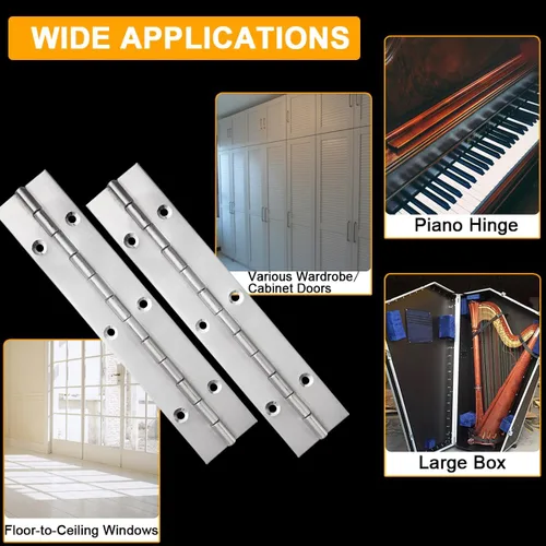 Miniatura 7 de Paquete de 12 bisagras de piano de 6 pulgadas, bisagra continua de acero inoxidable de 1.2 pulgadas de ancho abierto con agujeros, bisagras