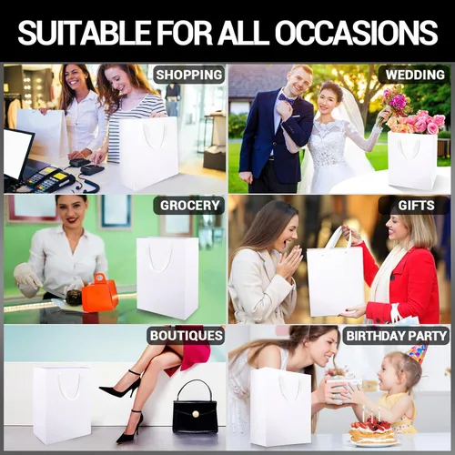 Miniatura 5 de EUSOAR Bolsas de papel kraft blancas, 20 bolsas de papel de 9.8 x 5.1 x 12.6 pulgadas, bolsa de regalo con asas, bolsa de almuerzo de papel