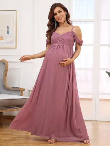 Miniatura 4 de Ever-Pretty Vestido de fiesta formal de maternidad con cuello en V y mangas cortas con tirantes delgados fruncidos 20809-EYUS