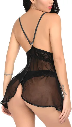 Miniatura 2 de MIUZOOE Ropa de dormir de malla transparente para mujer con espalda abierta