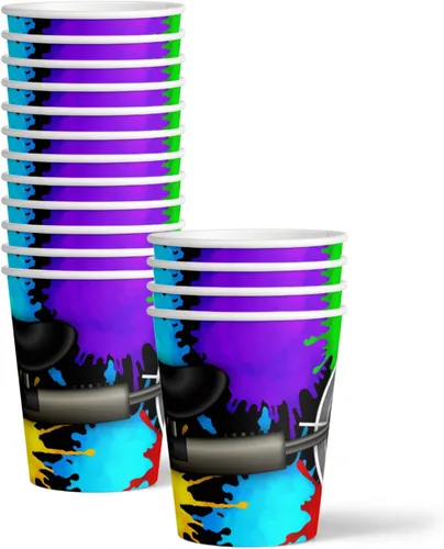 Miniatura 3 de Paintball - Juego de suministros para fiesta de cumpleaños, platos, servilletas, tazas, vajilla para 16