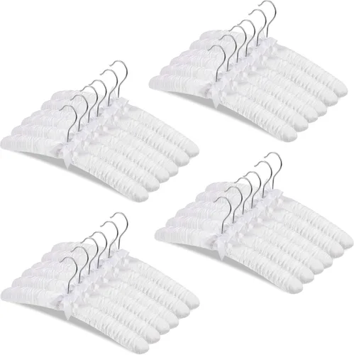 Jetec 24 piezas de perchas acolchadas de satén con gancho giratorio de 360°, almohadillas de esponja para los hombros, para abrigos, suéteres, Blanco