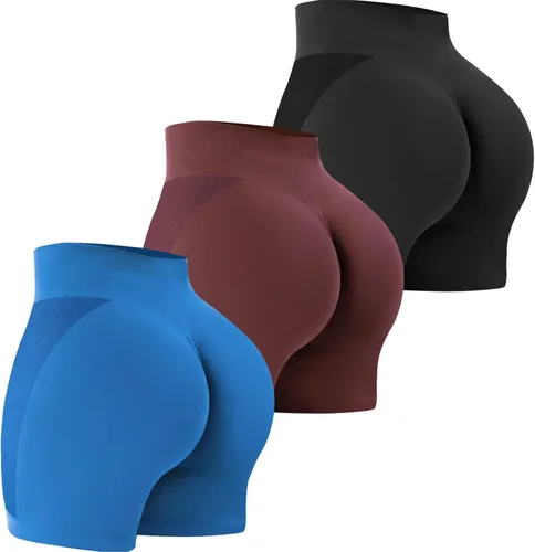 Miniatura 49 de VVX Pantalones cortos de entrenamiento para mujer, 3 piezas, con levantamiento de glúteos, sin costuras, cintura alta, pantalones cortos de yoga