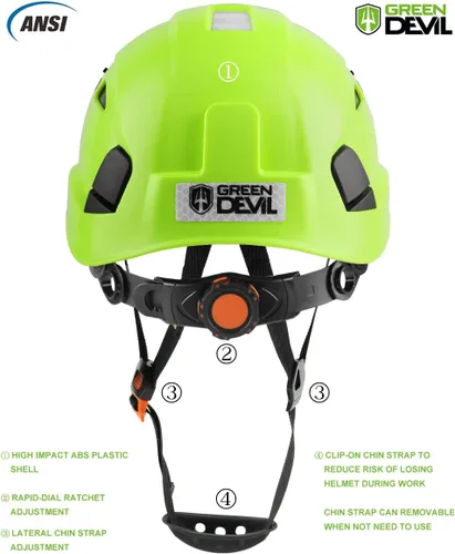 Miniatura 4 de GREEN DEVIL Casco de Seguridad Casco Duro con Visera Correa de Barbilla Ajustable Ligero Ventilado ABS Casco de Trabajo para Hombres y Mujeres Verde