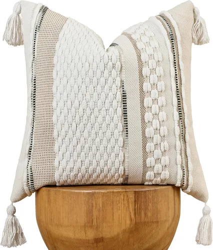 Miniatura 18 de AmHoo - Fundas de almohada de 18 x 18 pulgadas con borlas, fundas de almohada decorativas tejidas con textura de chenilla estilo boho para sofá