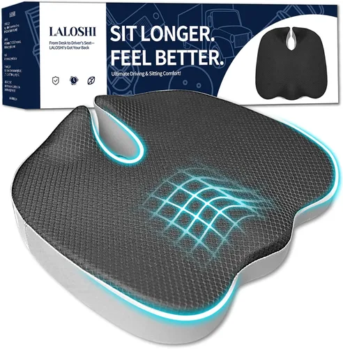 Cojín para silla de oficina con recorte de coxis y diseño en forma de U, espuma viscoelástica de 2.8 pulgadas para aliviar el dolor de espalda,