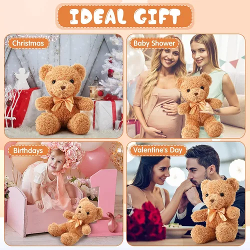 Miniatura 7 de HyDren 18 piezas de animales de peluche de oso a granel de 12 pulgadas, muñecos de oso de peluche suave con lazos, pequeño juguete de peluche
