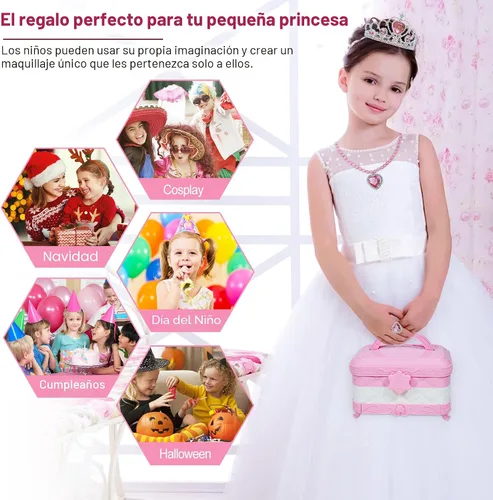 Miniatura 6 de Kit de maquillaje 60 en 1 para niños, con espejo de maquillaje LED de 3 colores real lavable, juegos de maquillaje para niñas de 5 a 8 años, regalo
