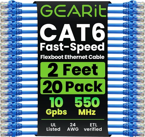 Miniatura 28 de GearIT Paquete de 20 cables de conexión Cat6 de 1 pie, cable Ethernet Cat 6 sin enganches, flexible y suave, serie Preimum, color azul